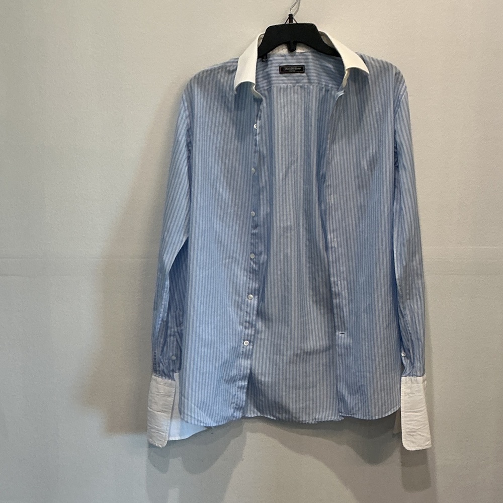 Saks Fifth Avenue Blue and White Striped Dress Shirt